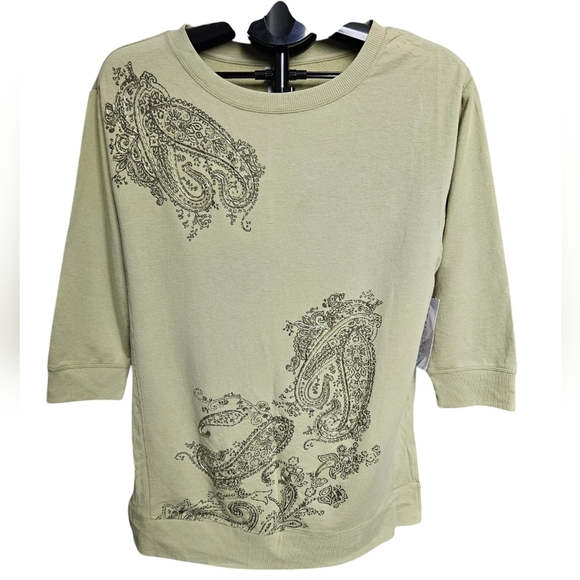 Chico's Zenergy Beaded Paisley Rib-Trim Olive Tunic Size 4/6 - Picture 2 of 9